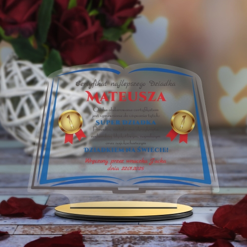 Statuetka certyfikat najlepszego dziadka prezent DZIEŃ DZIADKA
