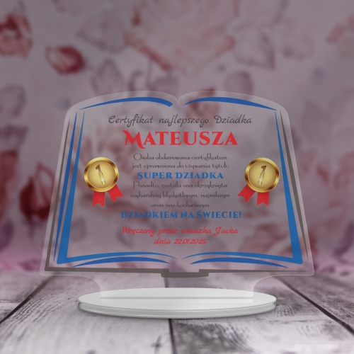 Statuetka certyfikat najlepszego dziadka prezent DZIEŃ DZIADKA