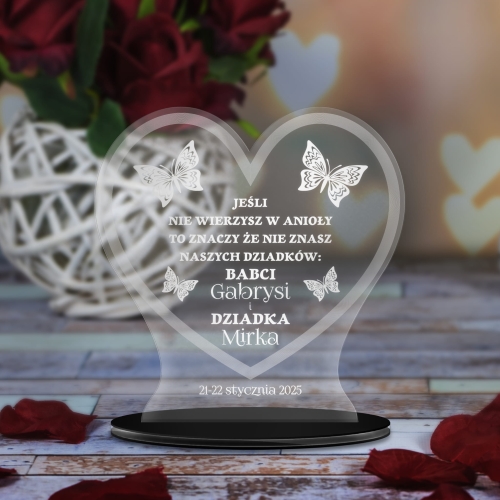 STATUETKA SERCE szkło akrylowe prezent na Dzień Babci i Dziadka