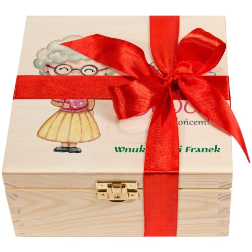 Herbaciarka drewniana z medalem na DZIEŃ BABCI DZIEŃ DZIADKA