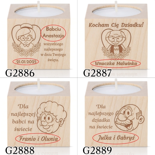 DREWNIANY  ŚWIECZNIK uroczy prezent na Dzień Babci i Dziadka
