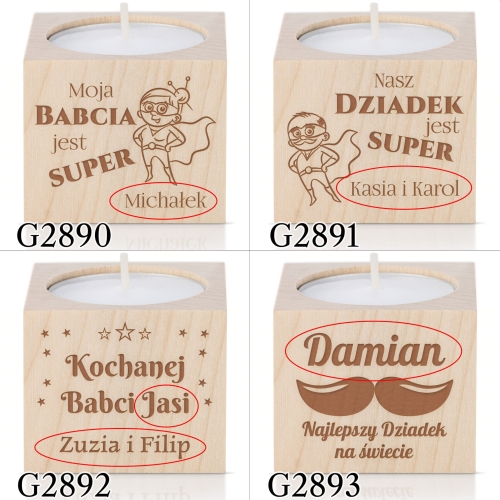 DREWNIANY  ŚWIECZNIK uroczy prezent na Dzień Babci i Dziadka
