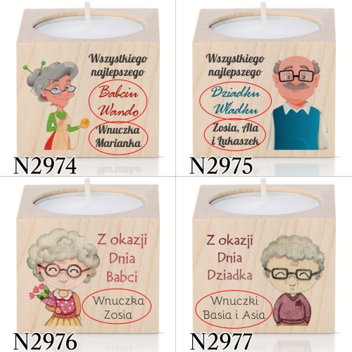 Drewniany świecznik na tealight upominek na DZIEŃ BABCI DZIADKA