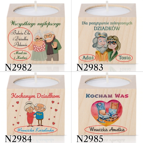 Drewniany świecznik na tealight upominek na DZIEŃ BABCI DZIADKA