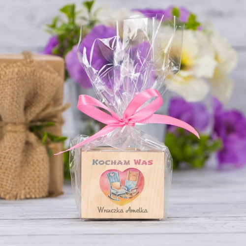 Drewniany świecznik na tealight upominek na DZIEŃ BABCI DZIADKA