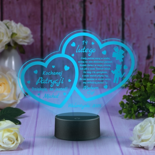 Statuetka podświetlana dwa serca ROMANTYCZNY PREZENT DLA NIEJ