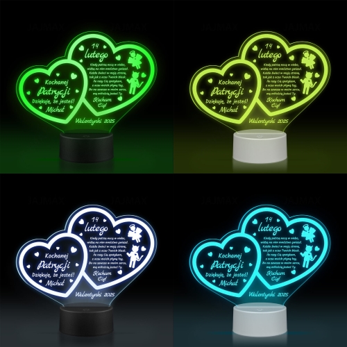Statuetka podświetlana dwa serca ROMANTYCZNY PREZENT DLA NIEJ