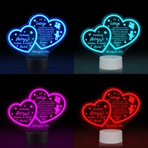 Statuetka podświetlana dwa serca ROMANTYCZNY PREZENT DLA NIEJ
