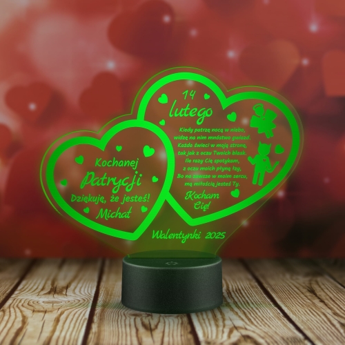 Statuetka podświetlana dwa serca ROMANTYCZNY PREZENT DLA NIEJ