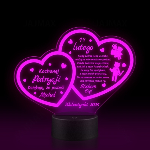 Statuetka podświetlana dwa serca ROMANTYCZNY PREZENT DLA NIEJ
