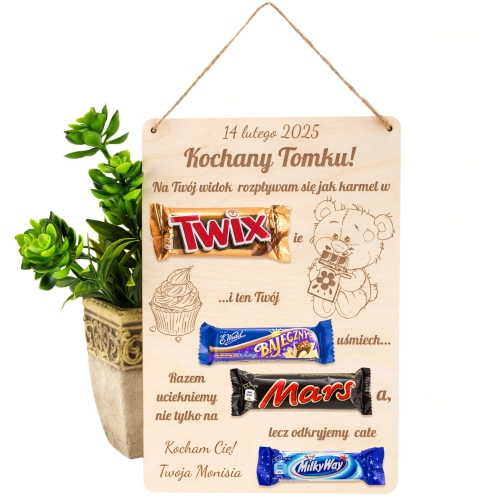 Tabliczka prostokąt SŁODKI DYPLOM upominek na Walentynki grawer