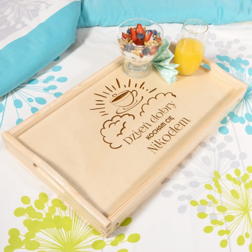 Stolik śniadaniowy do łóżka PREZENT DLA ZAKOCHANYCH grawer