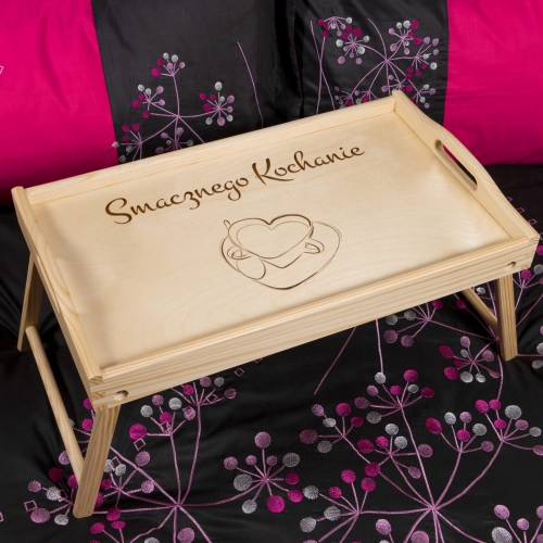 Stolik śniadaniowy do łóżka PREZENT DLA ZAKOCHANYCH grawer