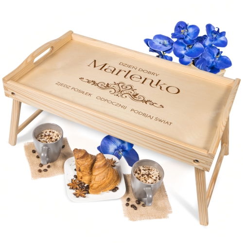 Stolik śniadaniowy do łóżka PREZENT DLA ZAKOCHANYCH grawer