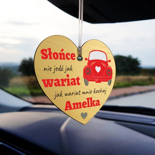 ZŁOTA ZAWIESZKA DO SAMOCHODU prezent dla zakochanych nadruk