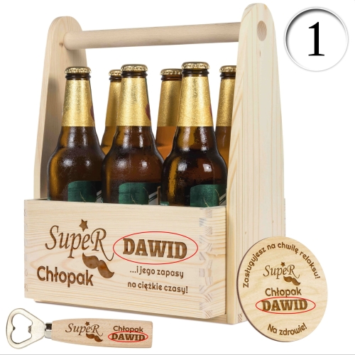 DREWNIANY ZESTAW PIWOSZA prezent na Walentynki dla Niego grawer