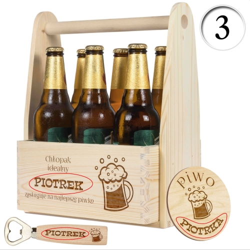 DREWNIANY ZESTAW PIWOSZA prezent na Walentynki dla Niego grawer