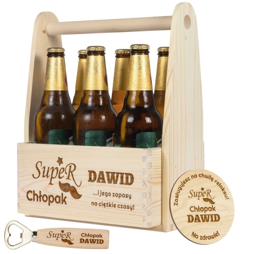 DREWNIANY ZESTAW PIWOSZA prezent na Walentynki dla Niego grawer