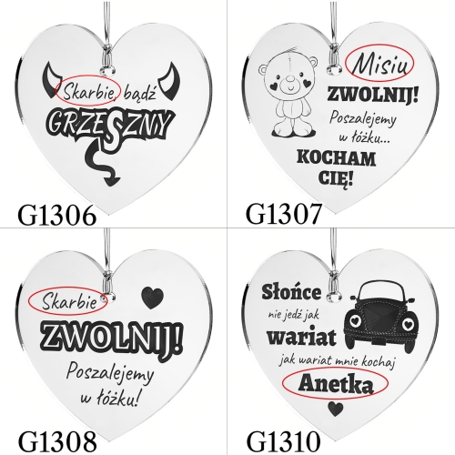 ZAWIESZKA DO SAMOCHODU prezent na Walentynki dla kierowcy grawer