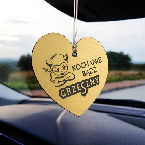 ZŁOTA ZAWIESZKA DO SAMOCHODU prezent na Walentynki dla chłopaka