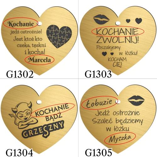 ZŁOTA ZAWIESZKA DO SAMOCHODU prezent na Walentynki dla chłopaka