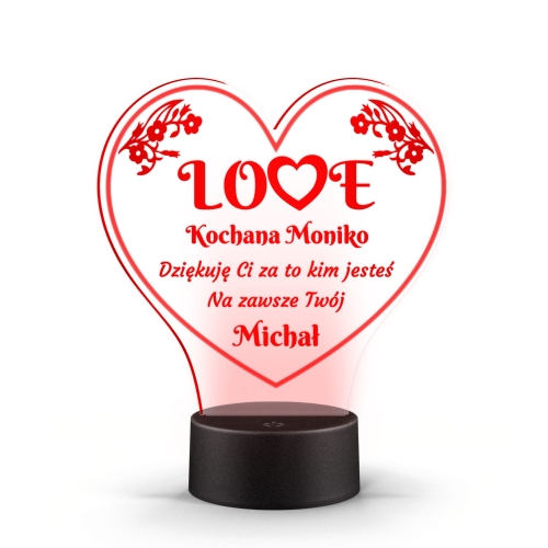 STATUETKA PODŚWIETLANA LED upominek na Walentynki grawer
