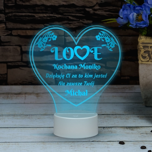 STATUETKA PODŚWIETLANA LED upominek na Walentynki grawer