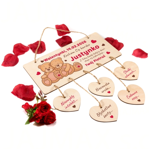 Tabliczka z sercami POMYSŁ NA PREZENT MIŁOSNY nadruk