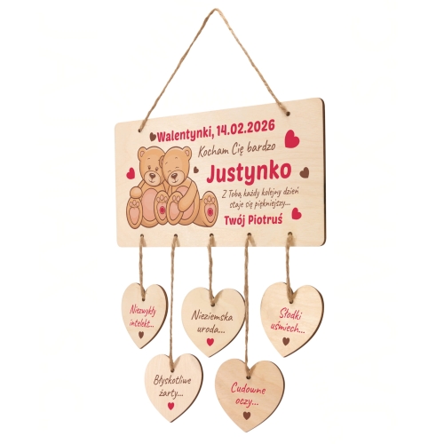 Tabliczka z sercami POMYSŁ NA PREZENT MIŁOSNY nadruk