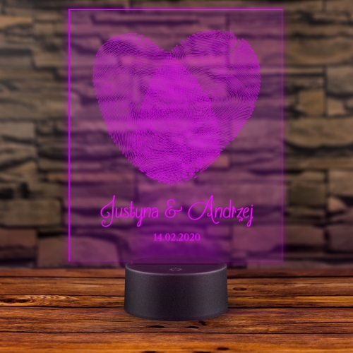LAMPKA LED SERCE odciski palców UPOMINEK NA URODZINY
