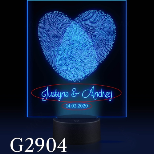 LAMPKA LED SERCE odciski palców UPOMINEK NA URODZINY