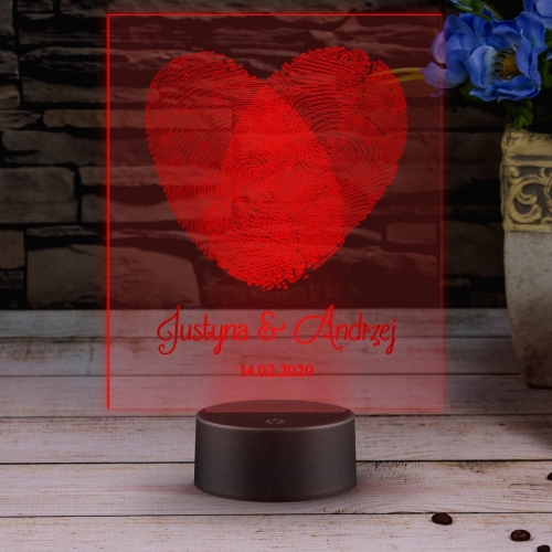 LAMPKA LED SERCE odciski palców UPOMINEK NA URODZINY