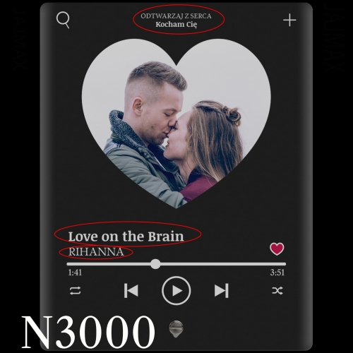 Ramka SERCE ulubiony utwór i zdjęcie PREZENT NA URODZINY