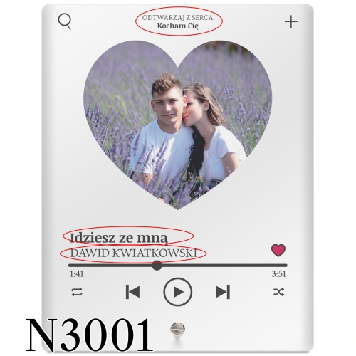 Ramka SERCE ulubiony utwór i zdjęcie PREZENT NA URODZINY