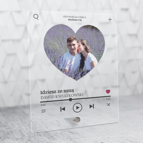 Ramka SERCE ulubiony utwór i zdjęcie PREZENT NA URODZINY