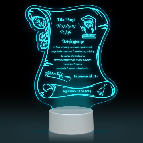 Statuetka led list PODZIĘKOWANIE DLA WYCHOWAWCY grawer