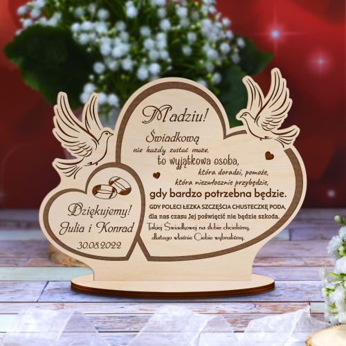 DREWNIANA STATUETKA gołąbki podziękowania dla świadków wesele