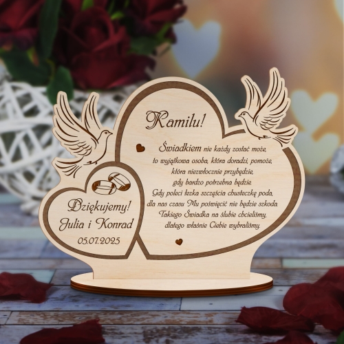 DREWNIANA STATUETKA gołąbki podziękowania dla świadków wesele