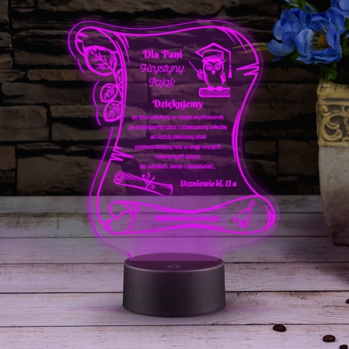 Statuetka led list PODZIĘKOWANIE DLA WYCHOWAWCY grawer