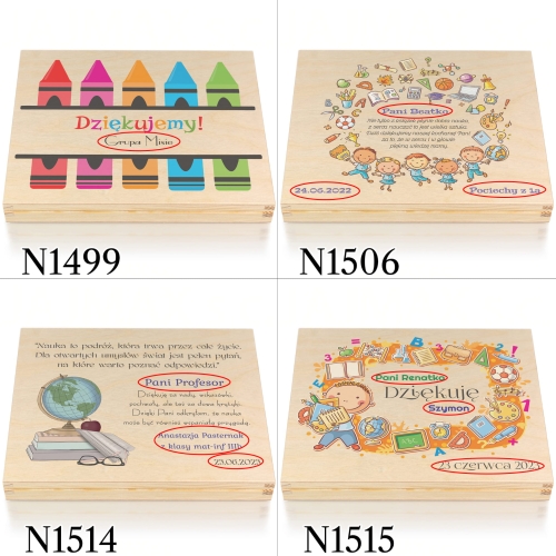 Drewniane pudełko PREZENT DLA NAUCZYCIELA nadruk