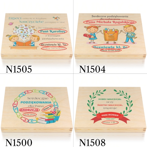 Drewniane pudełko PREZENT DLA NAUCZYCIELA nadruk