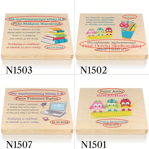 Drewniane pudełko PREZENT DLA NAUCZYCIELA nadruk