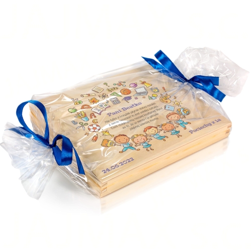 Drewniane pudełko PREZENT DLA NAUCZYCIELA nadruk