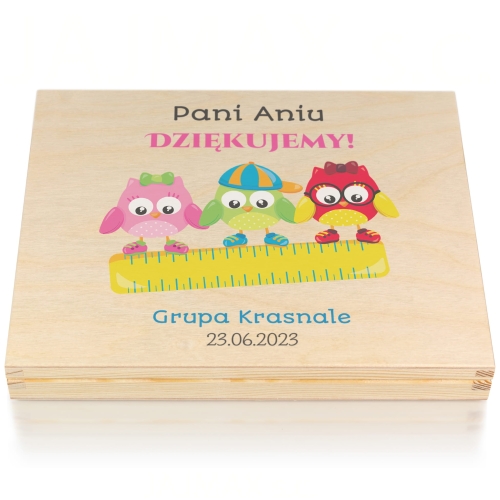 Drewniane pudełko PREZENT DLA NAUCZYCIELA nadruk