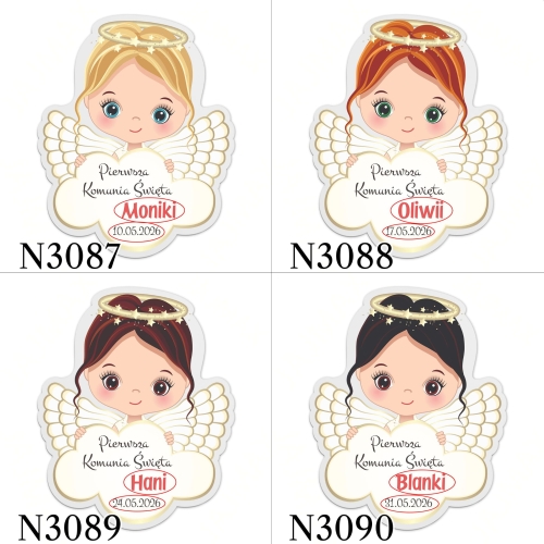 MAGNESY BIAŁE ANIOŁKI podziękowanie dla gości na Komunię nadruk