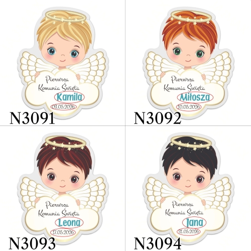 MAGNESY BIAŁE ANIOŁKI podziękowanie dla gości na Komunię nadruk