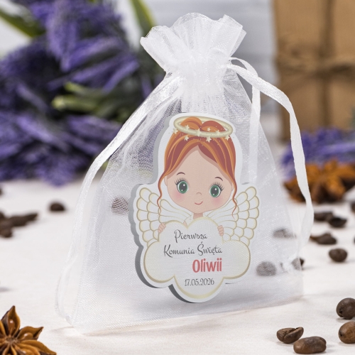 MAGNESY BIAŁE ANIOŁKI podziękowanie dla gości na Komunię nadruk