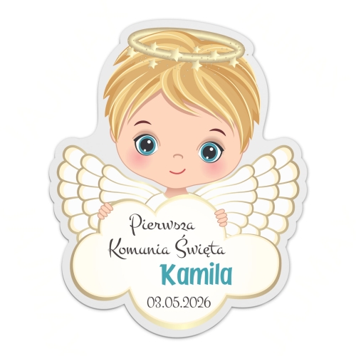 MAGNESY BIAŁE ANIOŁKI podziękowanie dla gości na Komunię nadruk
