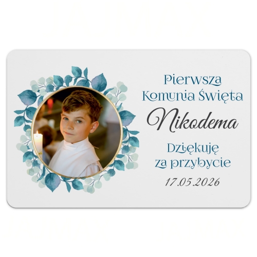 BIAŁY MAGNES ZE ZDJĘCIEM podziękowanie dla gości na Komunię