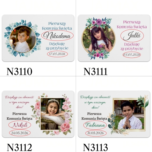 BIAŁY MAGNES ZE ZDJĘCIEM podziękowanie dla gości na Komunię